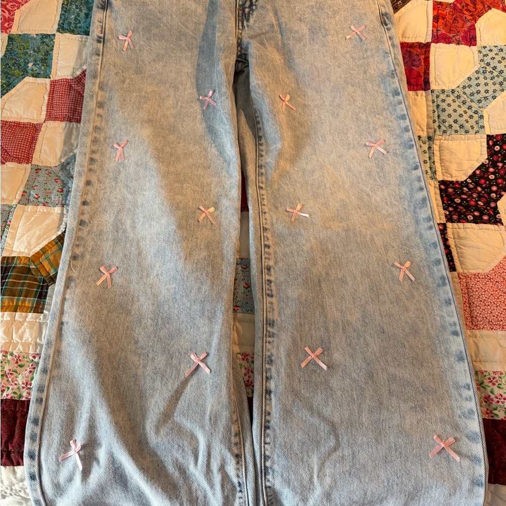 Light Blue Jeans with Pink Accents